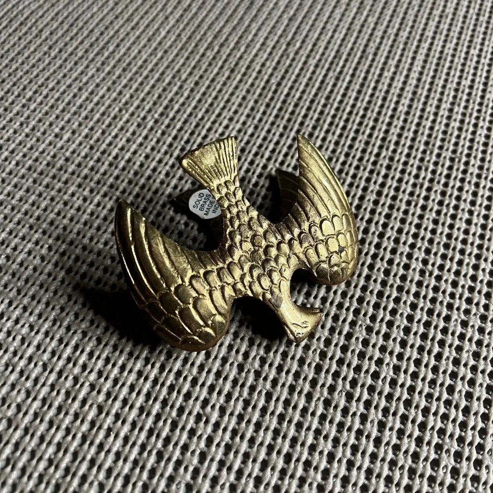Vintage Solid Brass Eagle Hair Claw Clip Gold Tone Bird Made in India 1980s